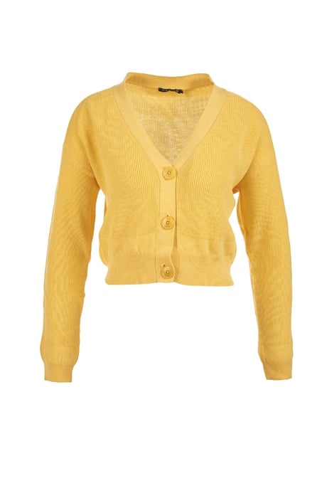 SHORT FANCY V-NECK CARDIGAN YELLOW 1