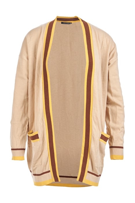 LONG CARDIGAN LS TRICOLOR STR BEIGE 2