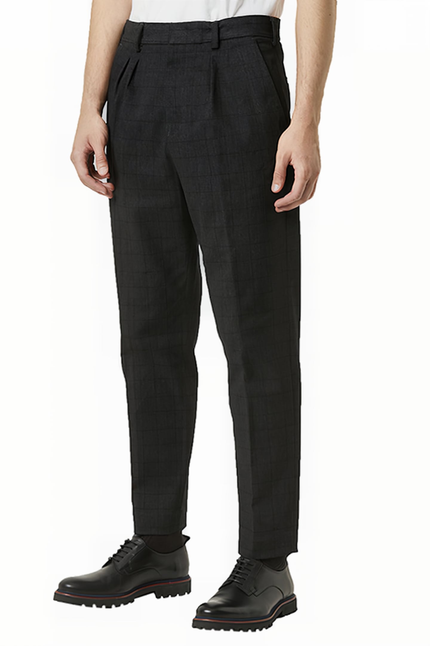 TONAL CHECK UTILITY TROUSERS CHARCOAL GREY CHECK 1