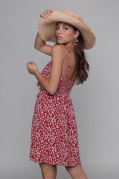 JODY LEOPARD SPAGHETTI MINI DRESS RED 2