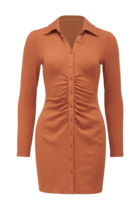TARA RUCHED SHIRT JERSEY DRESS RUST 1