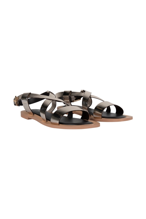 CROOVER LEATHER FLAT SANDAL GLD TN MET 2