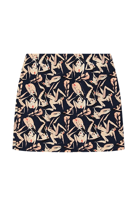 WOMENS DENIM MINI SKIRT PRINT / BLUE 1