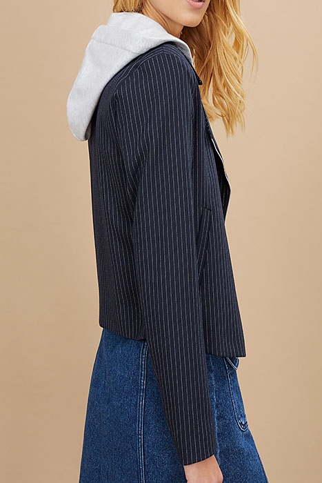 NAVY PINSTRIPE HOODED JACKET NAVY 2