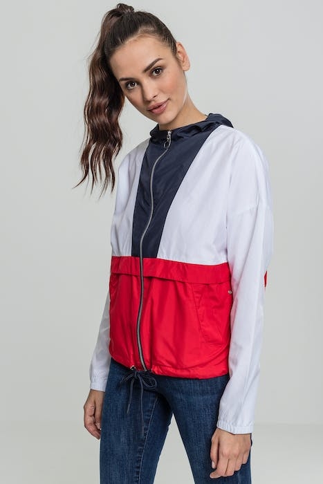 LADIES 3-TONE OVERSIZE WINDBREAKER NAVY/WHITE/FIRE RED 4