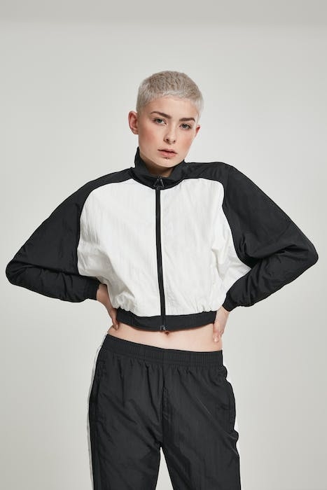 LADIES SHORT RAGLAN CRINKLE BATWING JACKET BLK/WHT 2