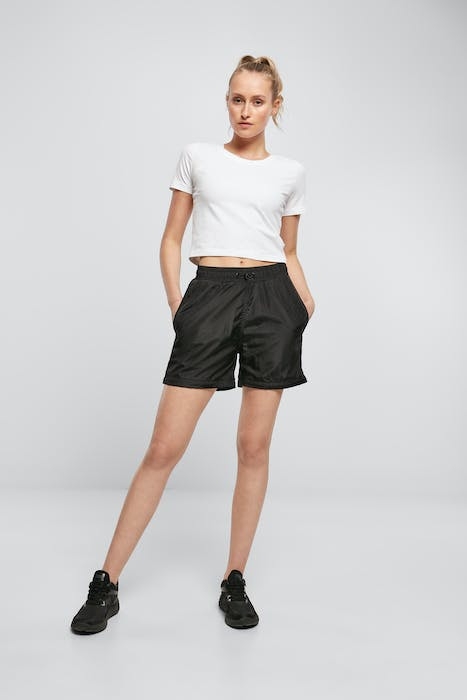 LADIES SHINY CRINKLE NYLON ZIP PANTS BLACK 7