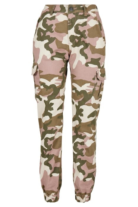 LADIES HIGH WAIST CAMO CARGO PANTS DUSKROSE CAMO 1