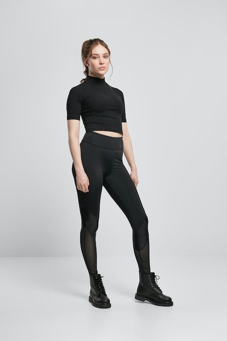 LADIES HIGHWAIST MIXED TECH LEGGINGS BLACK/BLACK 4