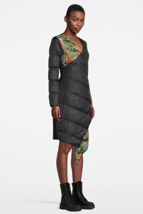 WOMEN'S ONE SLEEVE DOWN DRESS BLACK, CAMOU PRINT 3