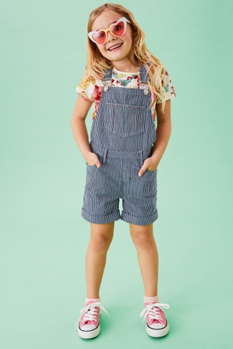 ISABELLE STRIPE SHORT DUNGAREE NAVY MULTI 2