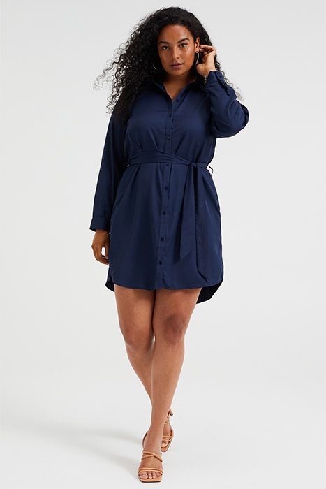 LADIES SHIRT DRESS WITH PATTERN AND TIE BELT - CURVE DARK 2