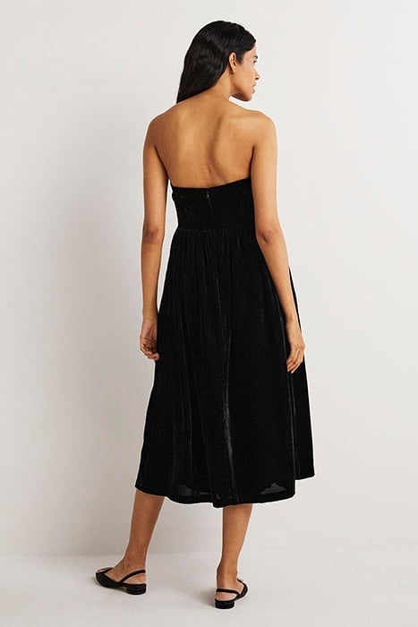 STRAPLESS VELVET MIDI DRESS BLK 2