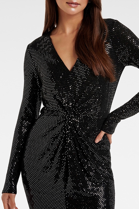 LARISSA METALLIC TWIST MIDI DRESS BLACK AND SILVER SPOT 4