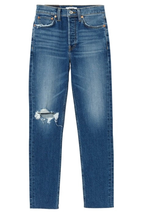 90S HIGH RISE ANKLE CROP VINTAGE INDIGO DESTROY 1