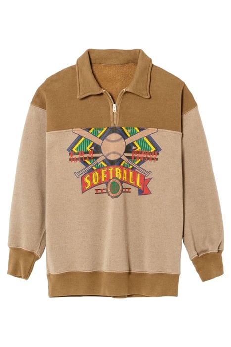 80S UPCYCLED OVERSIZED CROP HALF ZIP ASSORTED CARAMEL 1