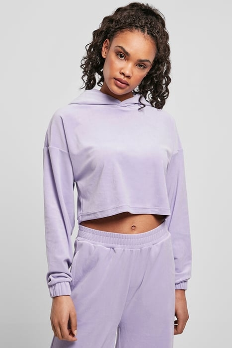 LADIES CROPPED VELVET OVERSIZED HOODY LAVENDER 2