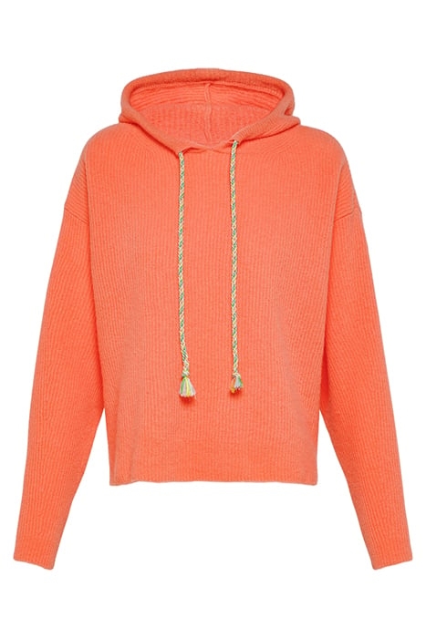SOFT PURE WOOL RIB STITCH HOODIE SWEATER ORANGE 1
