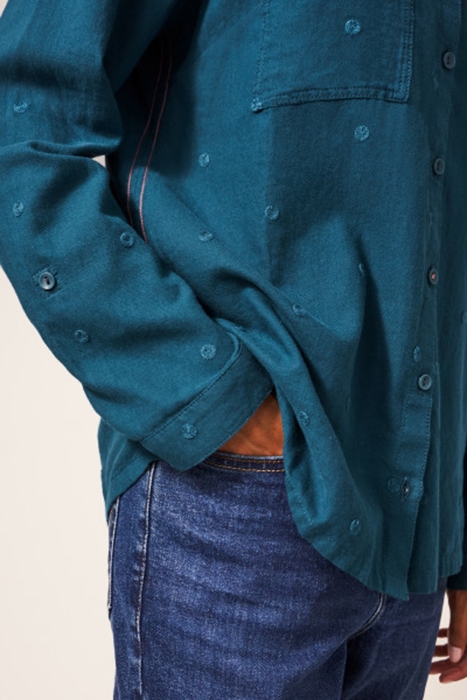 EMILIA ORGANIC COTTON SHIRT TEAL MULTI 2