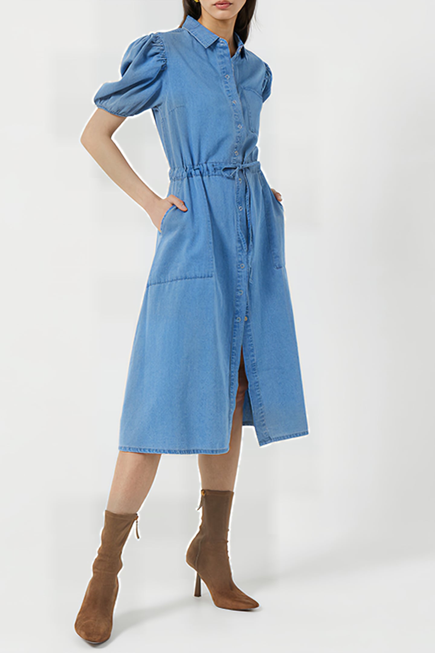 ZAVES CHAMB PUFF SLV SHIRT DRS MEDIUM BLUE 2