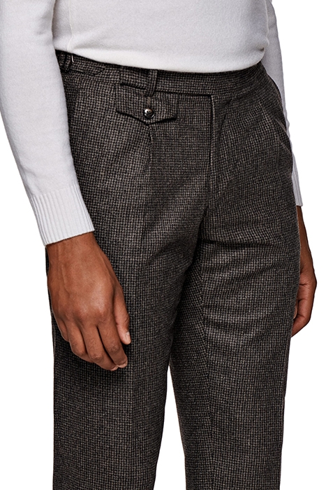 DARK BROWN HOUNDSTOOTH PLEATED BRENTWOOD TROUSERS 5