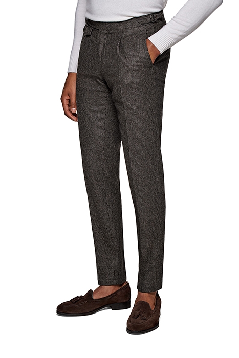 DARK BROWN HOUNDSTOOTH PLEATED BRENTWOOD TROUSERS 1