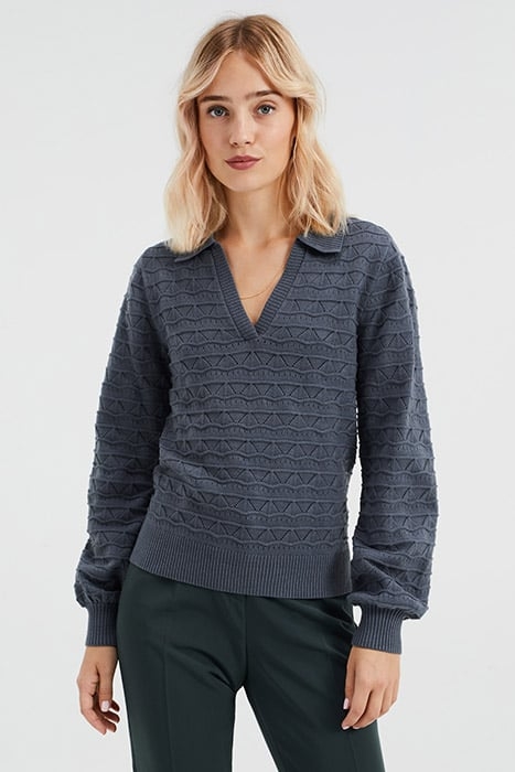 LADIES FINELY KNITTED SWEATER WITH OPENWORK STRUCTURE GREY 1