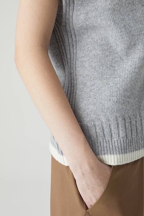 V VEST WITH STRIPED NECK KNITS GREY HEATHER MELANGE 4
