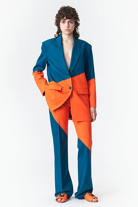 TWO-TONE STRAIGHT-LEG SUIT PANTS DEEP TEAL FLORIDA ORANGE 4