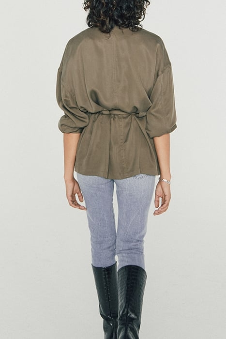 KHAKI TENCEL SAFARI JACKET, ARMY BADGES AND BELT 3