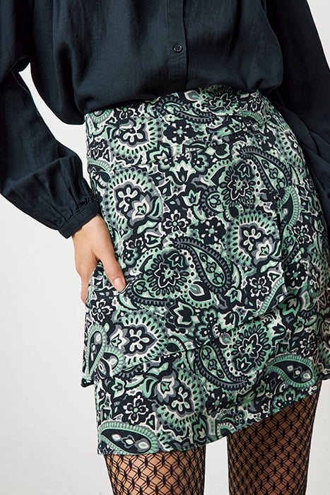 GREEN PAISLEY PRINT RUFFLED, DRAPED SKIRT 5