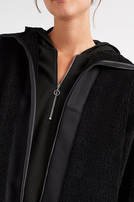 BLACK SHERPA JACKET WITH ZIP COLLAR AND HOOD 5