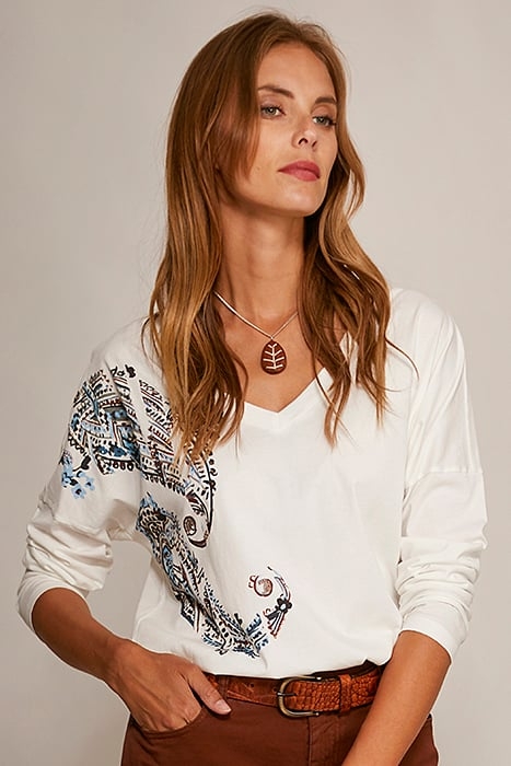 V-NECK LOOSE TEE LS + DECO WHITE 2