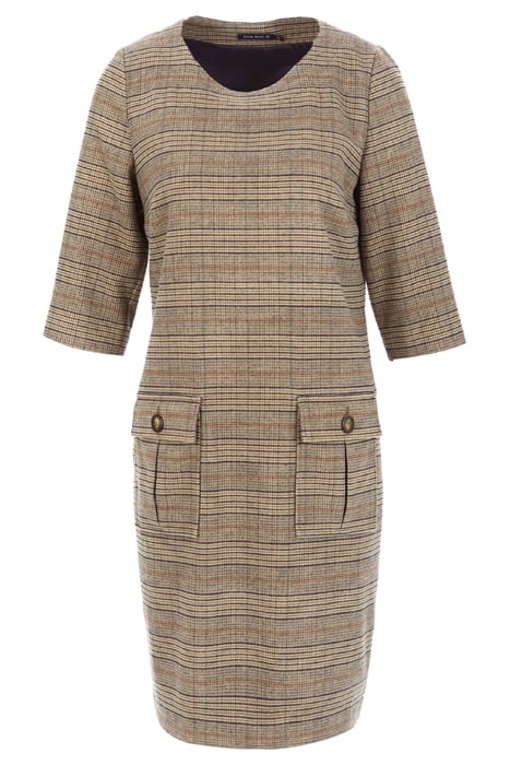 DRESS ROUND NECK APPLIED PKT BROWN 1