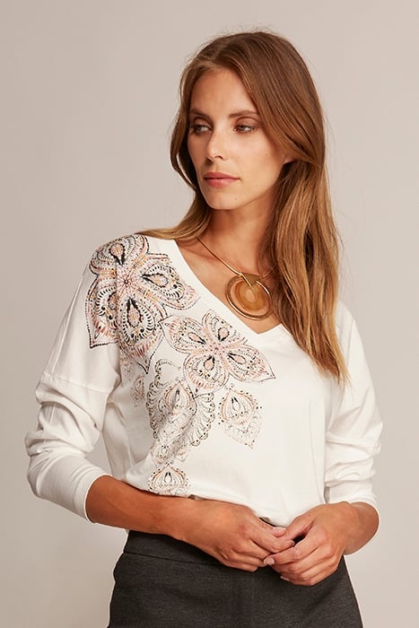 V-NECK LOOSE TEE LS + DECO WHITE 2