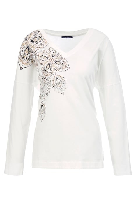 V-NECK LOOSE TEE LS + DECO WHITE 1