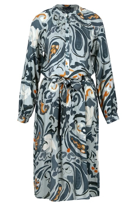 DRESS FROWNCED NECKLINE LS BLUE 1