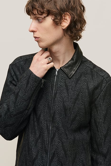 BERGEN REGULAR FIT LS ZIP FRONT JACKET WITH LEATHE BLACK 5