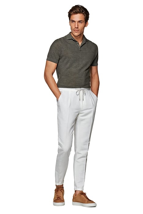 OFF WHITE HERRINGBONE DRAWSTRING AMES TROUSERS 4