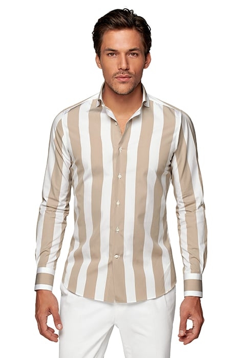 LIGHT BROWN STRIPED EXTRA SLIM FIT SHIRT 1