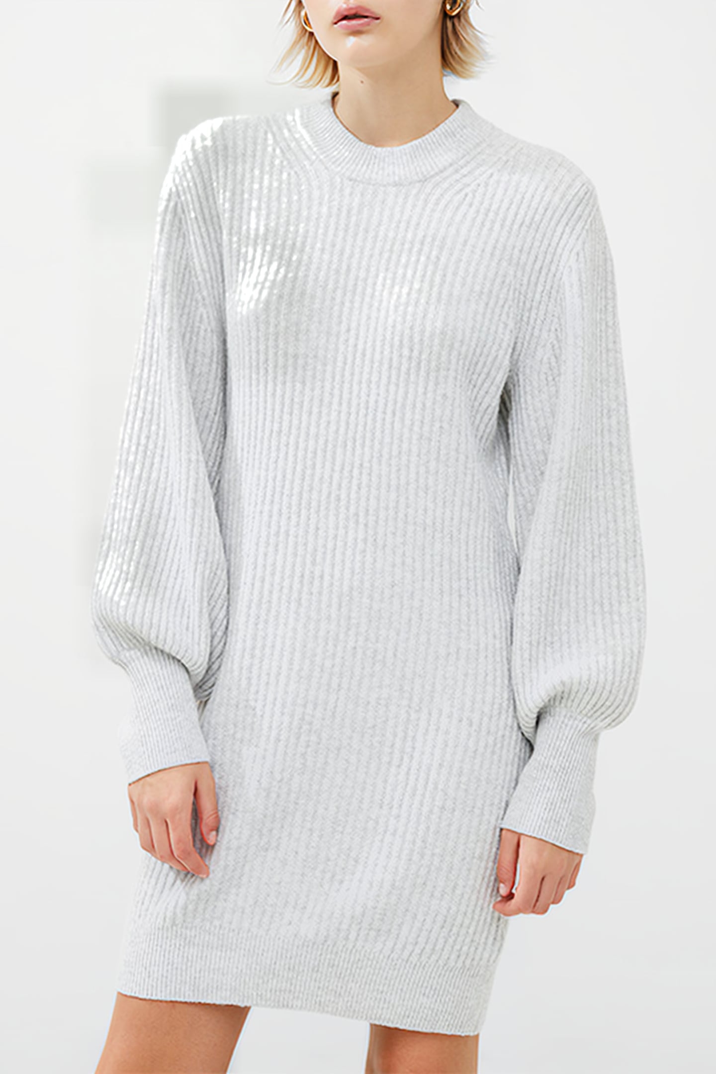 VHARI RIBBED CREW NK MINI DRES DOVE GREY MEL 1