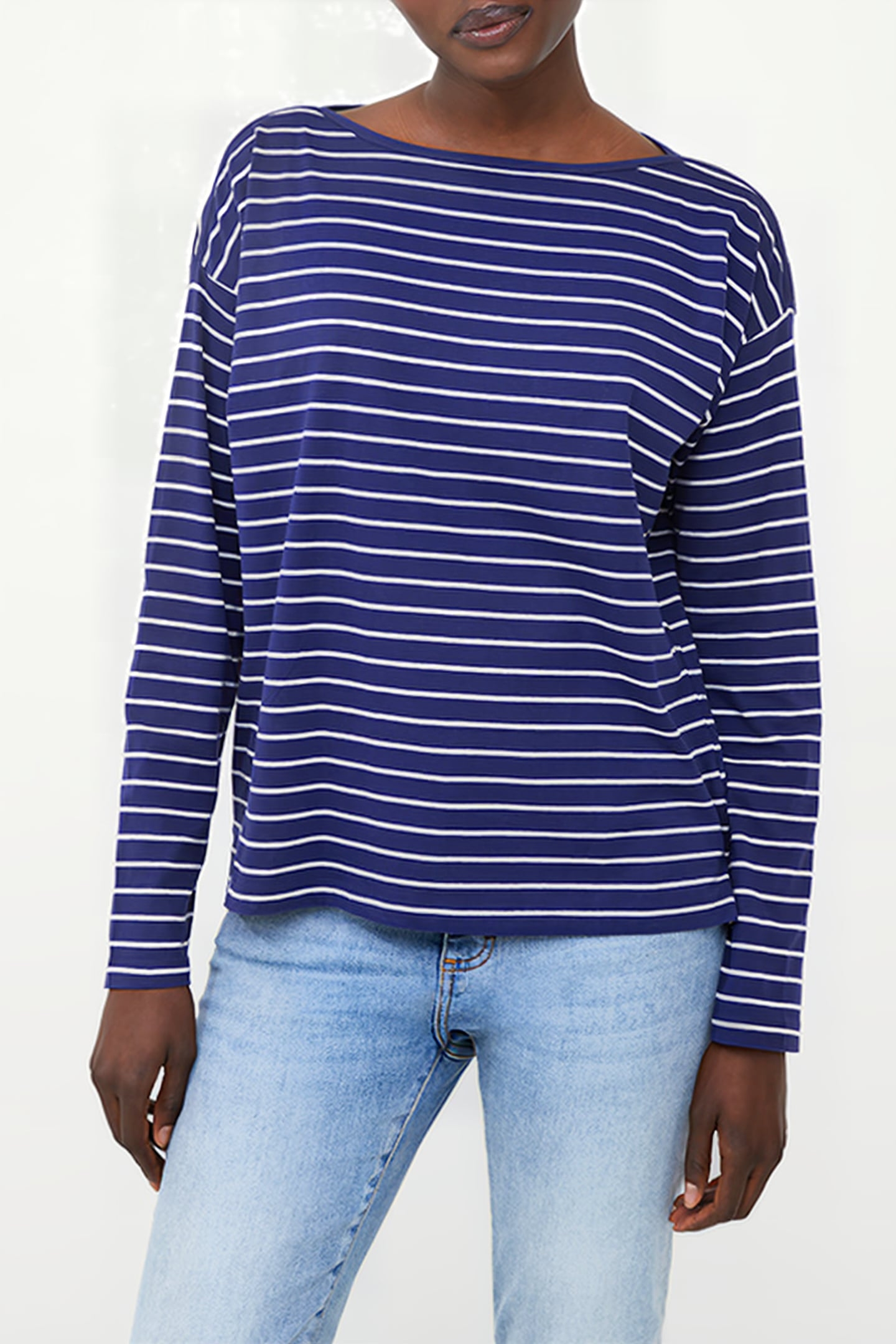 BOAT NECK BRETON L/S DK NAVY/ECRU 1