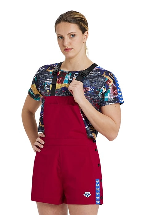 WOMEN'S ARENA ICONS ROMPER SOLID BURGUNDY NEON BLUE BUTTER 2