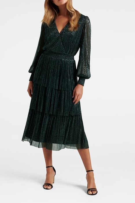 WINIFRED PLISSE MIDI DRESS DARK GREEN 1