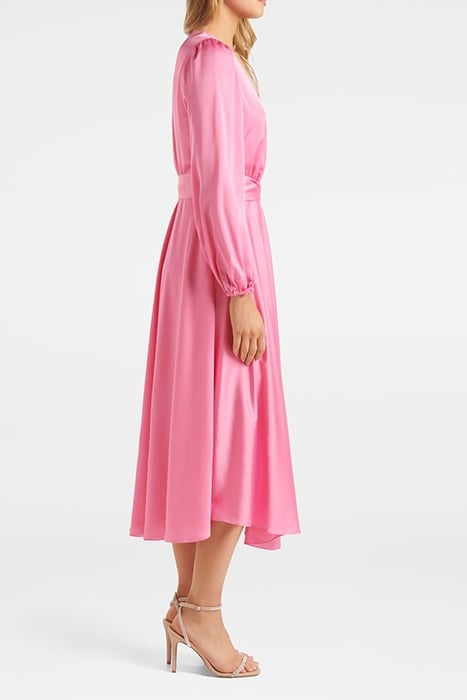 MARILYN SATIN WRAP MIDI DRESS PINK COSMOS 3