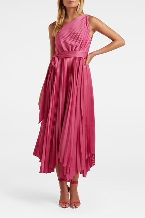 BRONTE SATIN PLEATED MIDI DRESS RASPBERRY JELLY 1