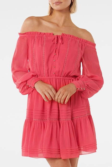 GISELE OFF SHOULDER MINI DRESS CHERRY PINK 1