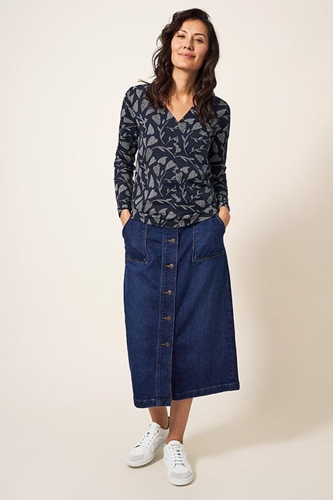 NELLY LS TEE NAVY PRINT 1