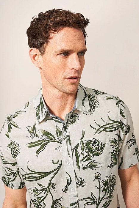 LEAF PRINTED SLIM FIT SHIRT KHAKI GREEN 3