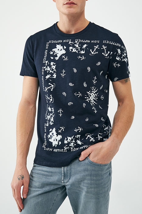 MEN'S NAVY BANDANA MOTIF T-SHIRT 1